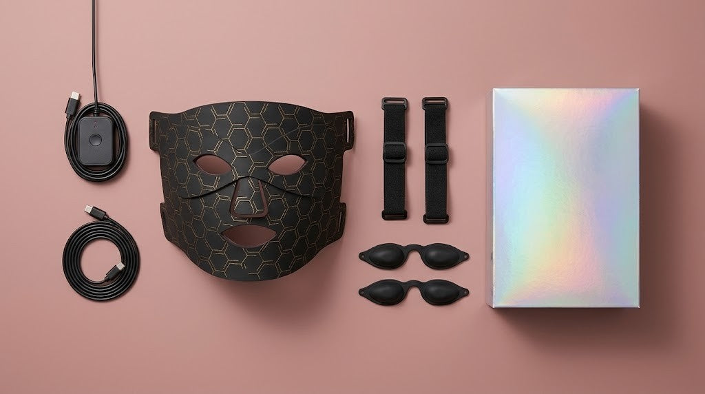 Contenido de la caja: máscara, mando, cable, correas y protectores de ojos