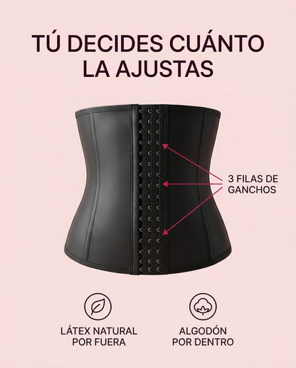 Faja Calmora Sculpt con tres filas de ganchos, látex natural por fuera y algodón por dentro